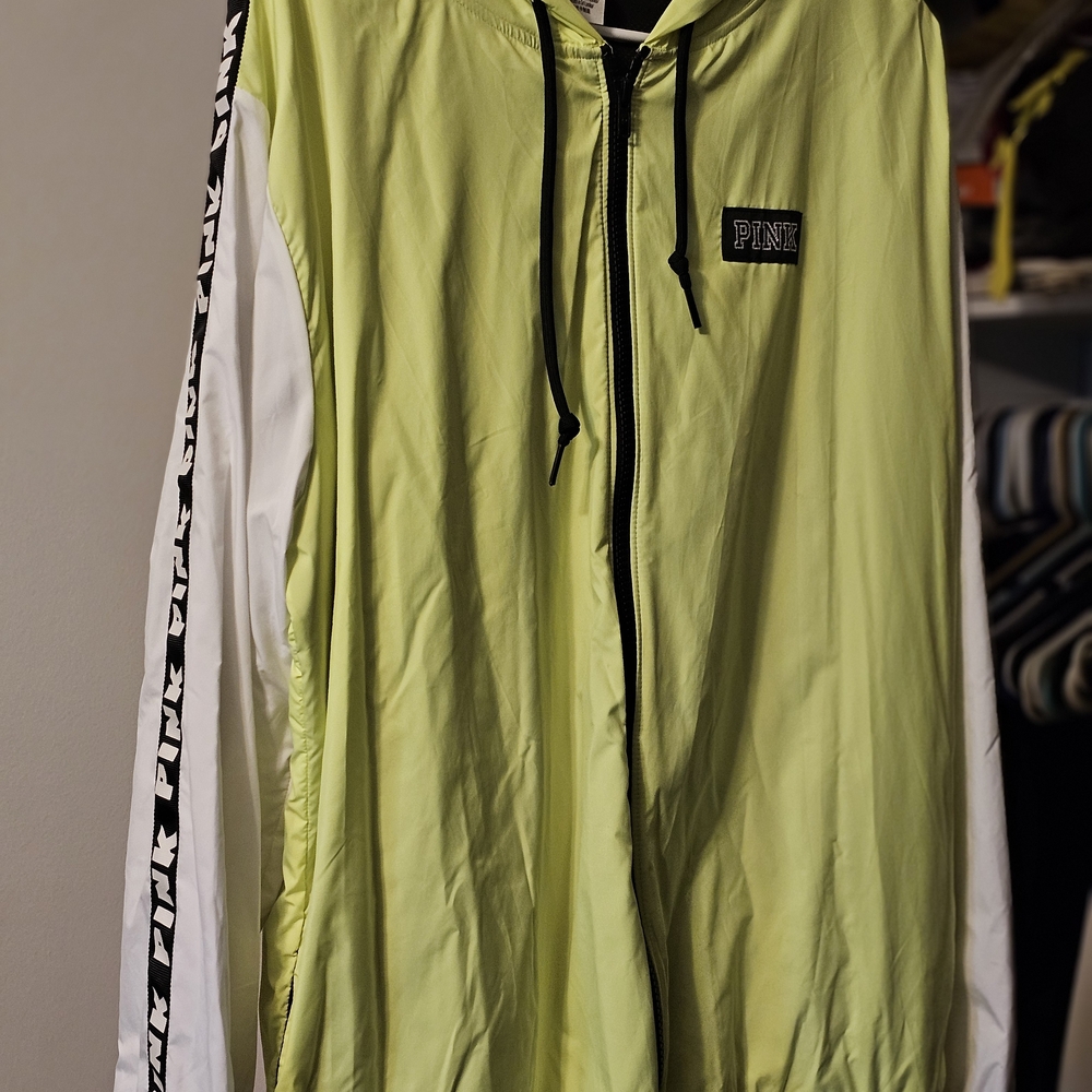 Pink Lime Green and White Zip-Up Windbreakers